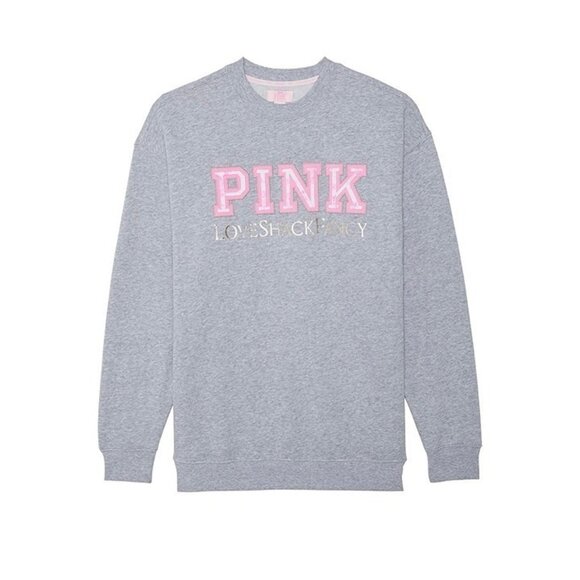 PINK x LoveShackFancy Oversized CREW Sweatshirt IN HEATHER GREY SIZES XS-XL - Picture 1 of 6